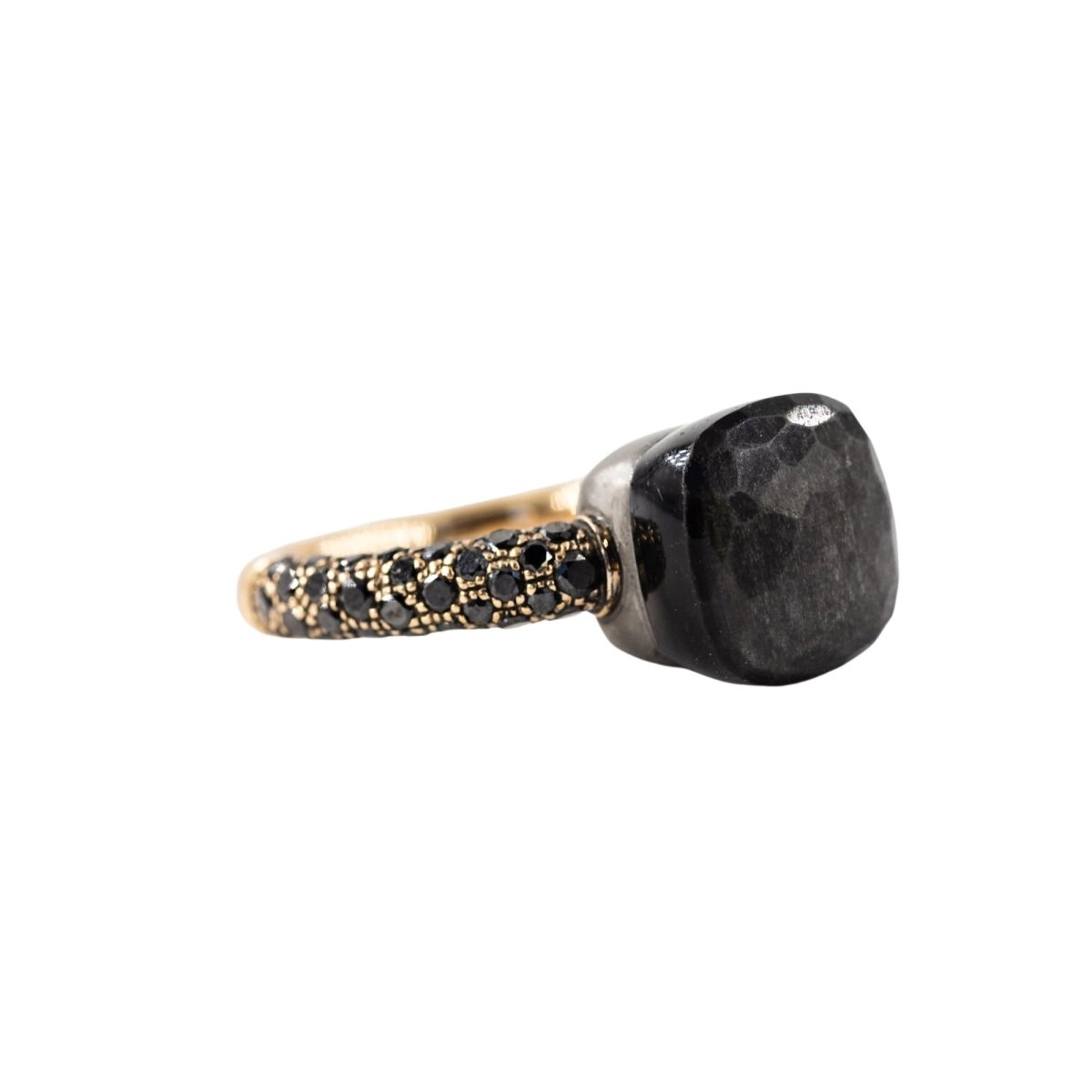 Bague POMELLATO "Nudo" en or rose, titane, obsidienne et diamants noirs - Castafiore
