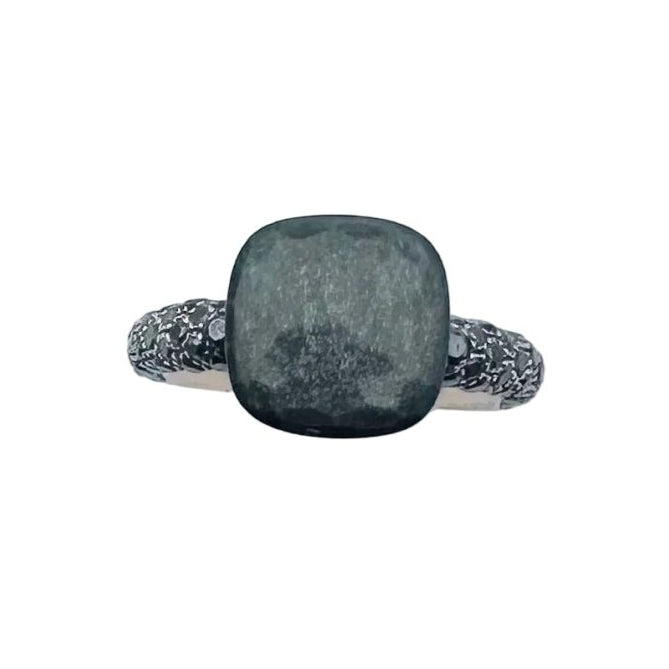 Bague POMELLATO "Nudo" en or rose, titane, obsidienne et diamants noirs - Castafiore