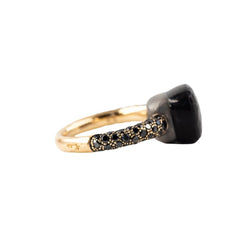 Bague POMELLATO "Nudo" en or rose, titane, obsidienne et diamants noirs - Castafiore