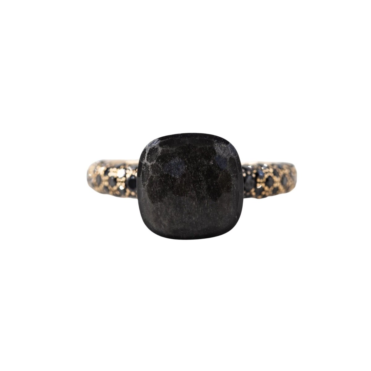 Bague POMELLATO "Nudo" en or rose, titane, obsidienne et diamants noirs - Castafiore