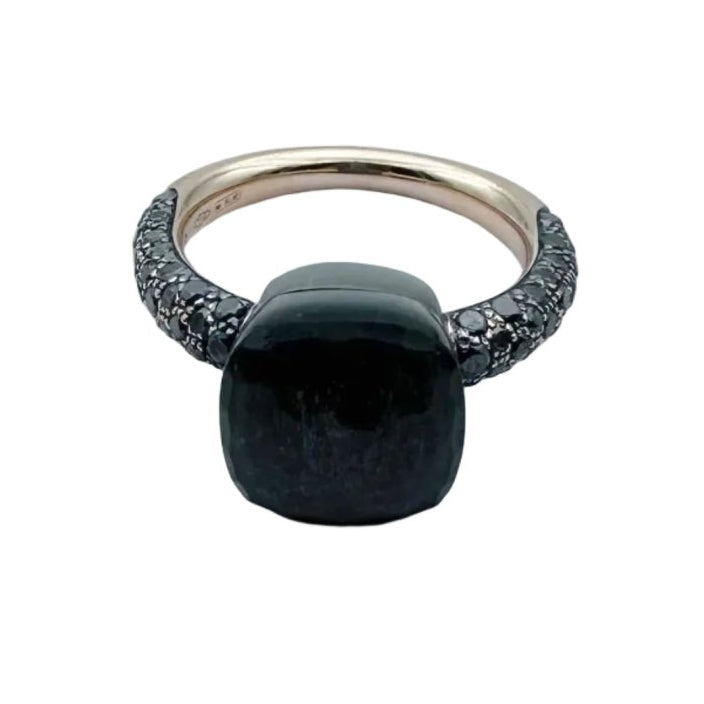 Bague POMELLATO "Nudo" en or rose, titane, obsidienne et diamants noirs - Castafiore
