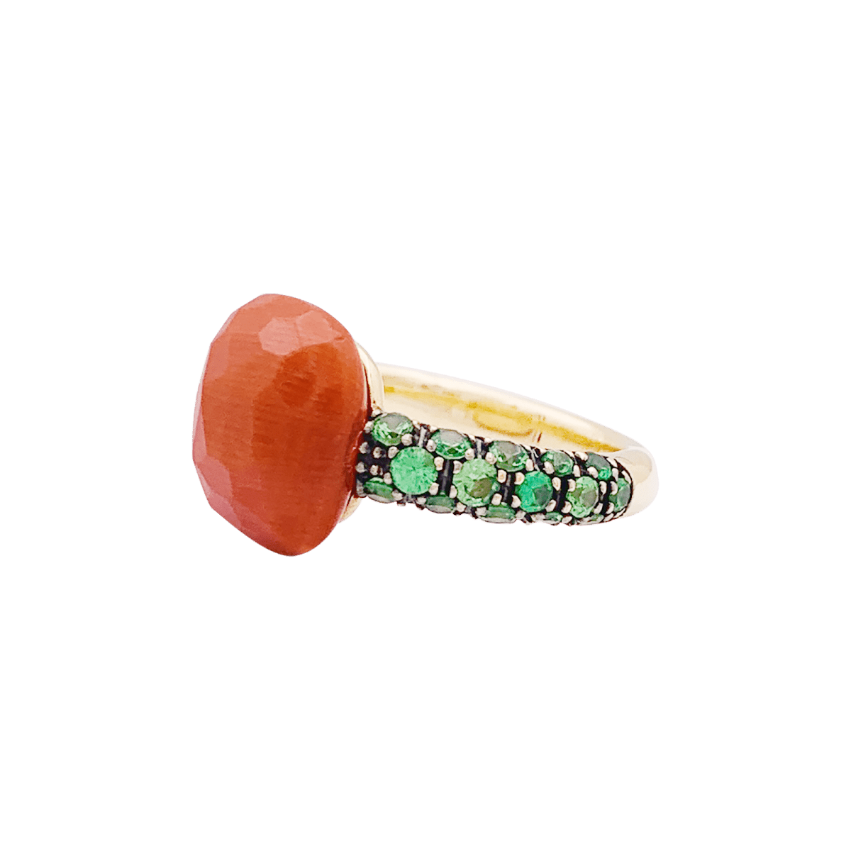 Bague POMELLATO Pomellato "Capri" en or rose, corail et tsavorites. - Castafiore