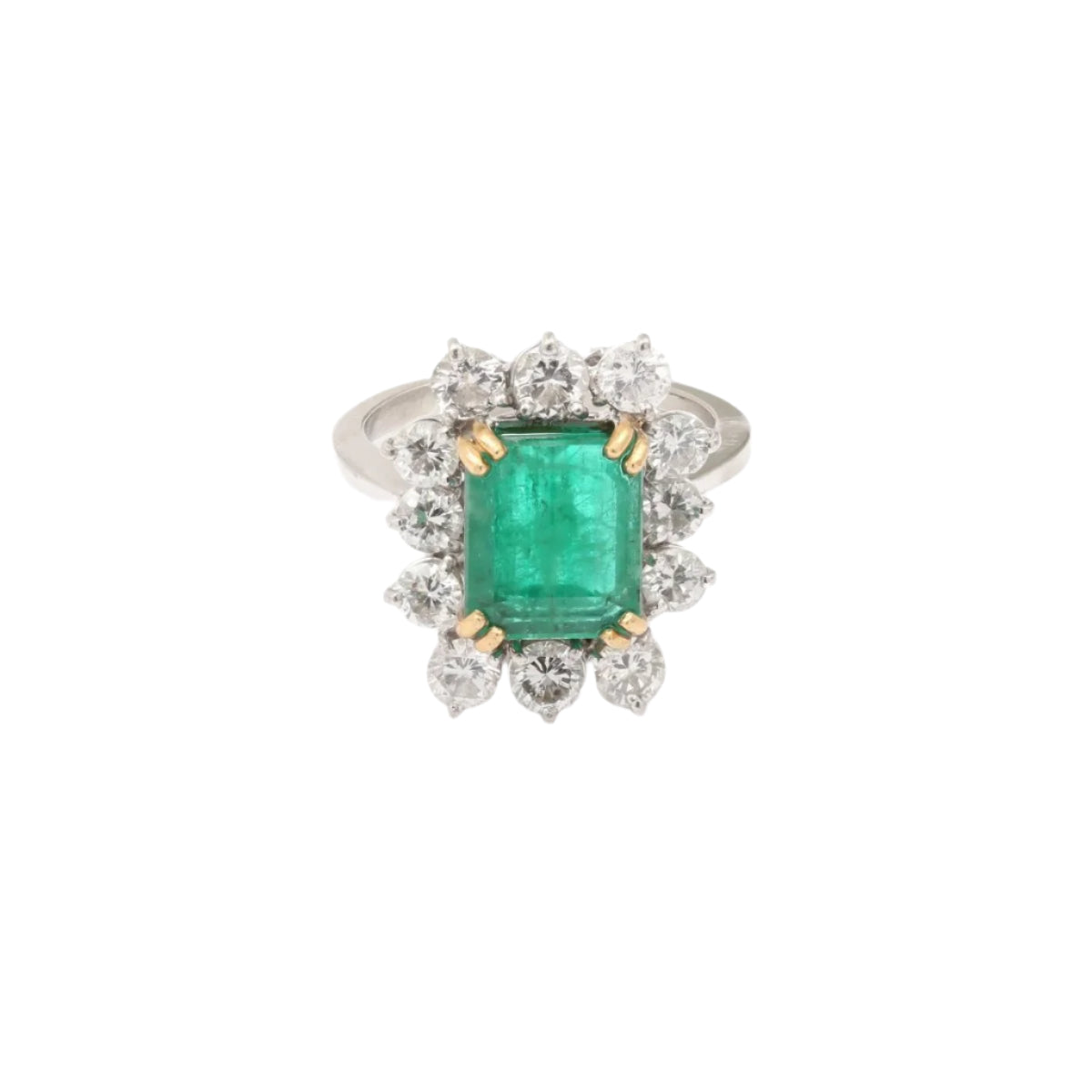 Bague Pompadour Emeraude Brésil 4.21 Carats Diamants Or Gris 18 Carats (Certificat) - Castafiore