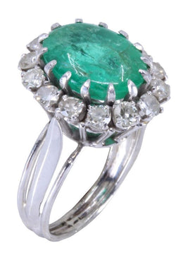 Bague pompadour émeraude et diamants en or blanc - Castafiore