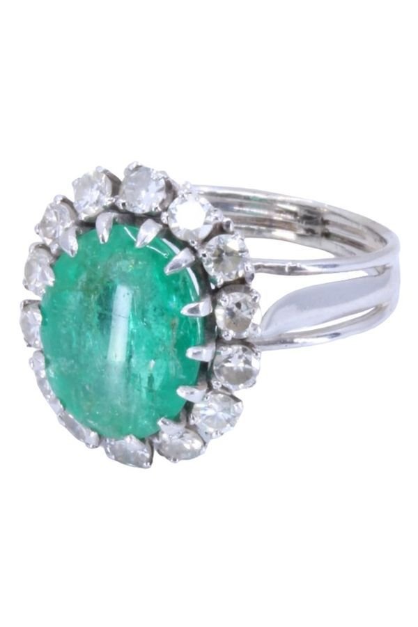 Bague pompadour émeraude et diamants en or blanc - Castafiore
