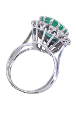 Bague pompadour émeraude et diamants en or blanc - Castafiore
