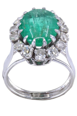 Bague pompadour émeraude et diamants en or blanc - Castafiore