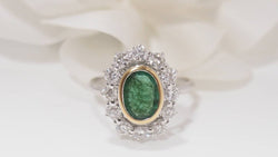 Bague pompadour en or bicolore, émeraude et diamants - Castafiore