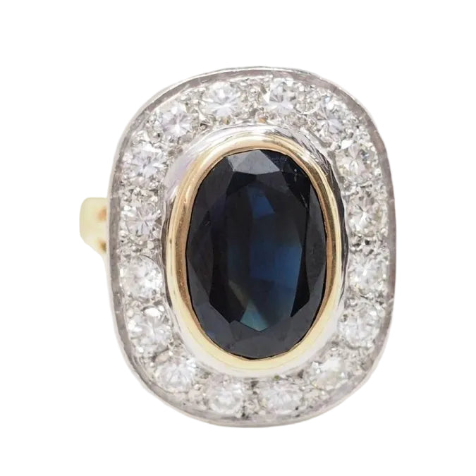 Bague pompadour en or bicolore, saphir et diamants - Castafiore