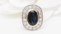 Bague pompadour en or bicolore, saphir et diamants - Castafiore