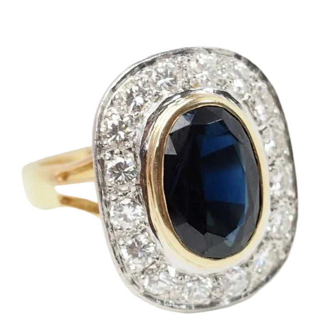 Bague pompadour en or bicolore, saphir et diamants - Castafiore