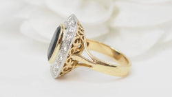 Bague pompadour en or bicolore, saphir et diamants - Castafiore