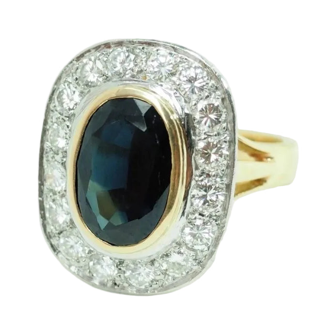Bague pompadour en or bicolore, saphir et diamants - Castafiore