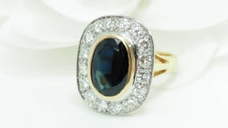 Bague pompadour en or bicolore, saphir et diamants - Castafiore