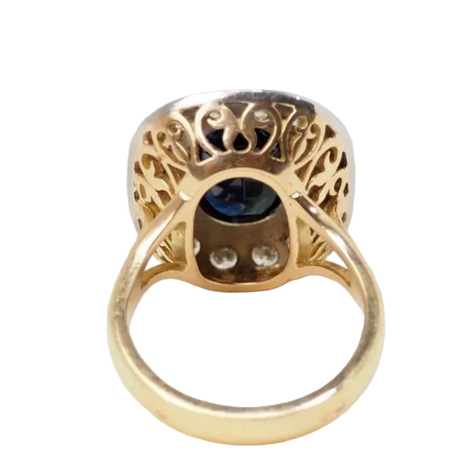 Bague pompadour en or bicolore, saphir et diamants - Castafiore