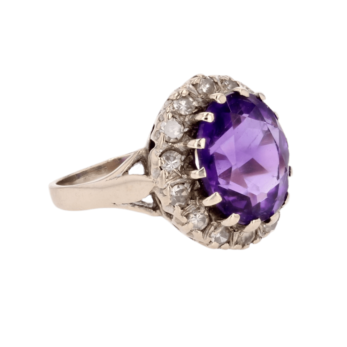 Bague Pompadour en or blanc, améthyste et diamants - Castafiore