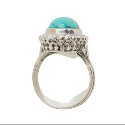 Bague pompadour en or blanc, diamants et Turquoise en cabochon - Castafiore