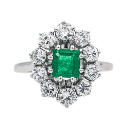 Bague Pompadour en or blanc, émeraude et diamants - Castafiore