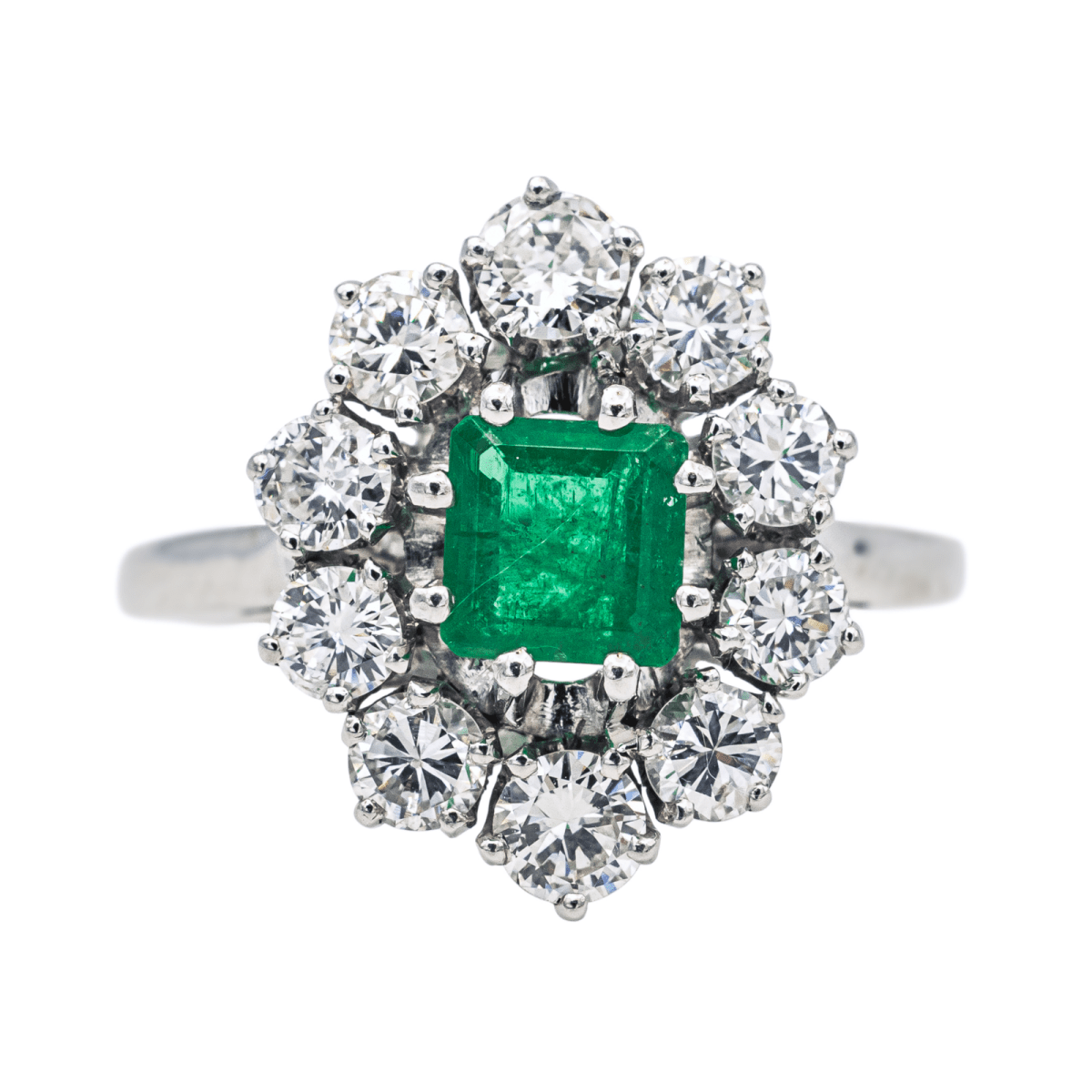 Bague Pompadour en or blanc, émeraude et diamants - Castafiore