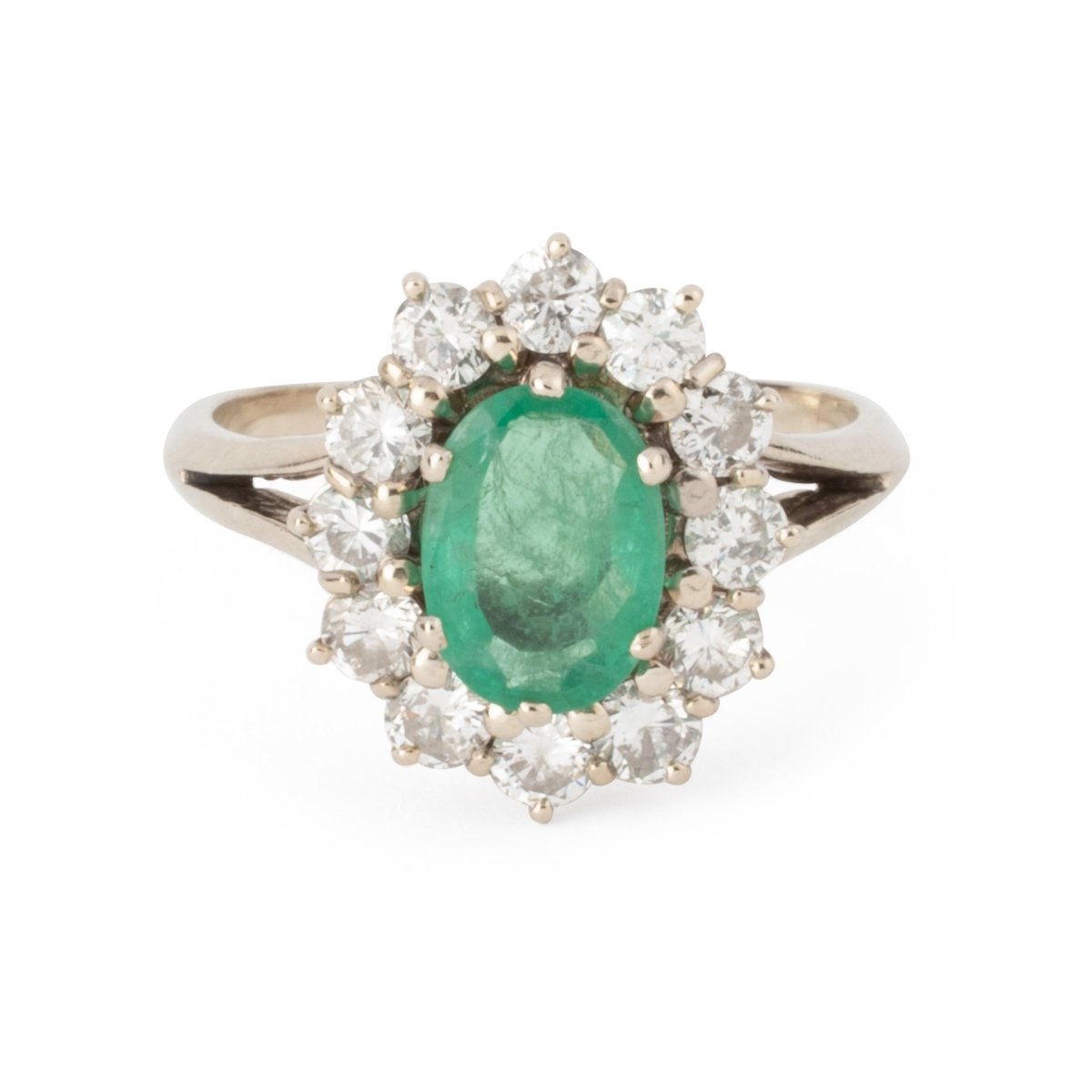 Bague Pompadour en or blanc émeraude et diamants - Castafiore