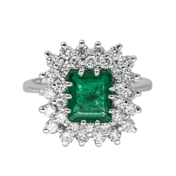 Bague Pompadour en or blanc, émeraude et diamants - Castafiore