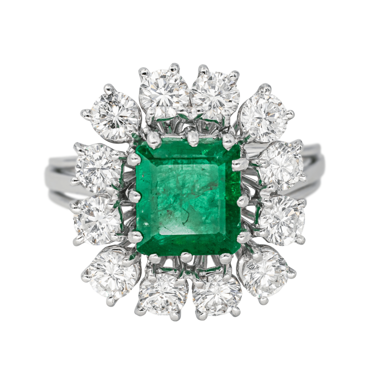 Bague Pompadour en or blanc, émeraude et diamants - Castafiore