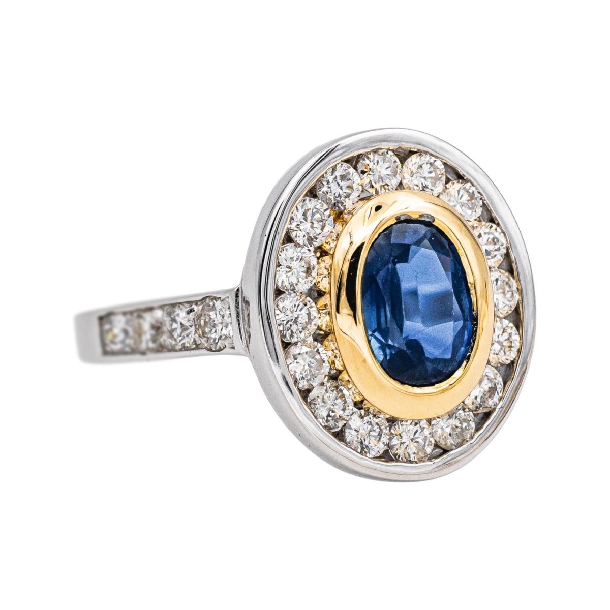 Bague Pompadour en or blanc, or jaune, saphir et diamants - Castafiore
