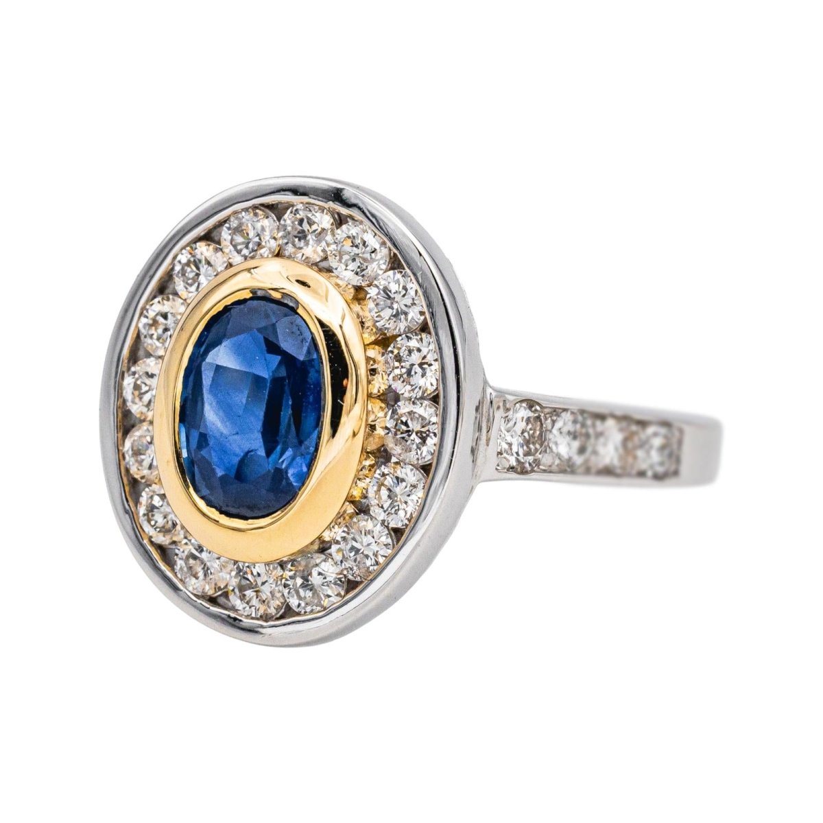 Bague Pompadour en or blanc, or jaune, saphir et diamants - Castafiore