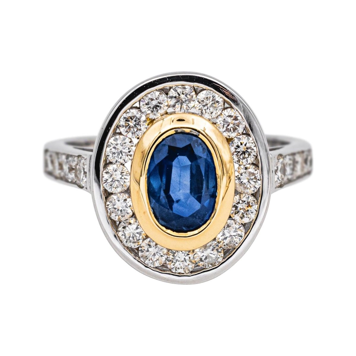 Bague Pompadour en or blanc, or jaune, saphir et diamants - Castafiore