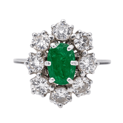 Bague Pompadour en or blanc, platine, émeraude et diamants - Castafiore