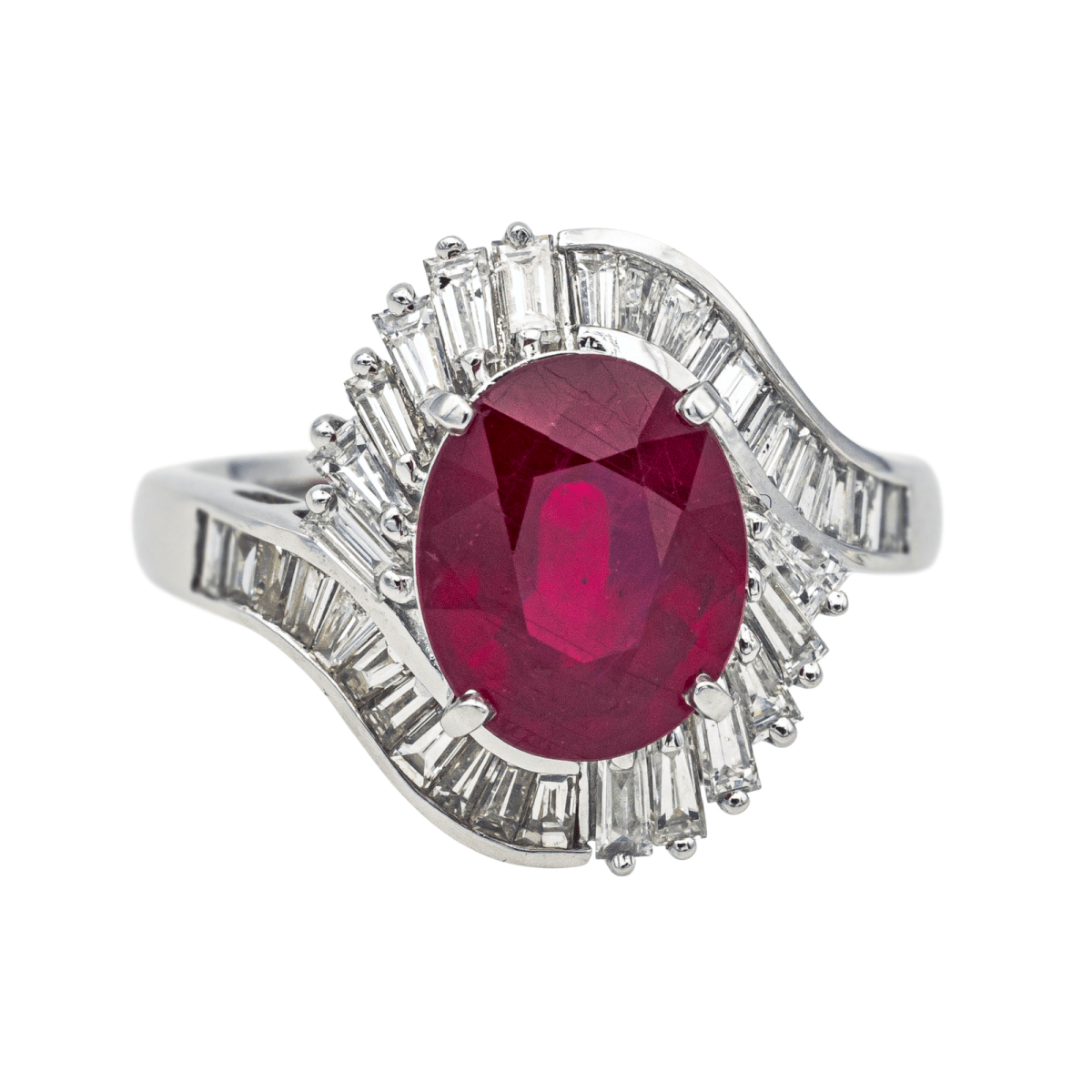 Bague Pompadour en or blanc, rubis et diamants - Castafiore