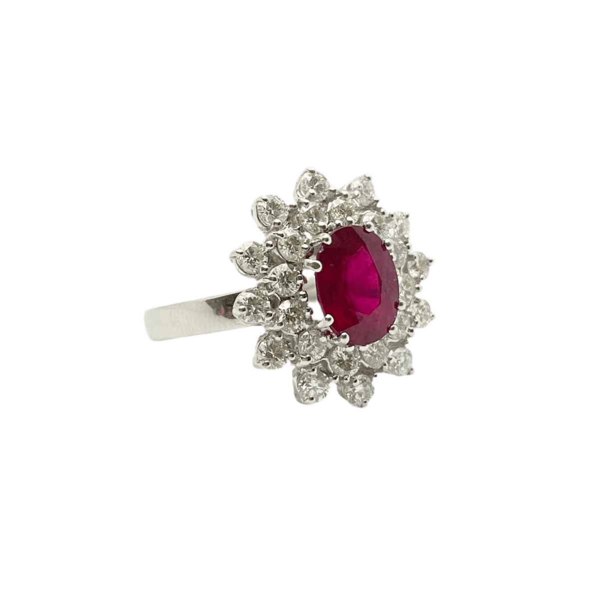 Bague Pompadour en or blanc, rubis et diamants - Castafiore