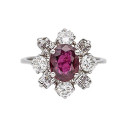 Bague Pompadour en or blanc, rubis et diamants - Castafiore