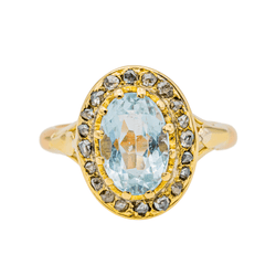 Bague Pompadour en or jaune, aigue - marine et diamants - Castafiore