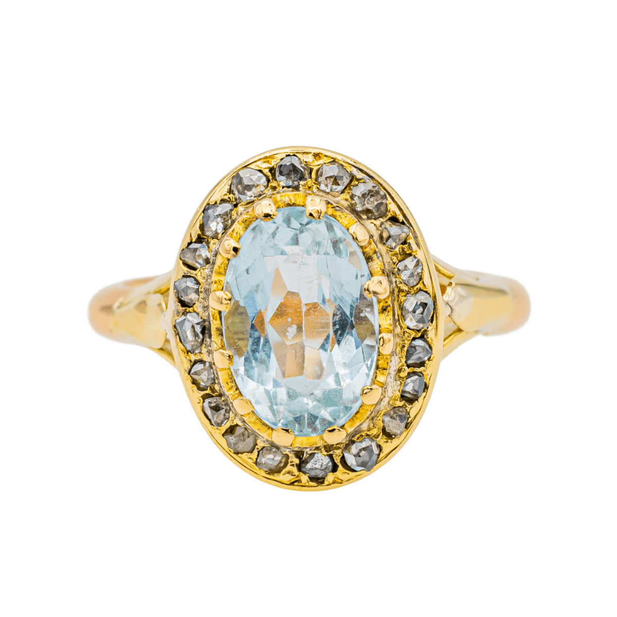 Bague Pompadour en or jaune, aigue - marine et diamants - Castafiore