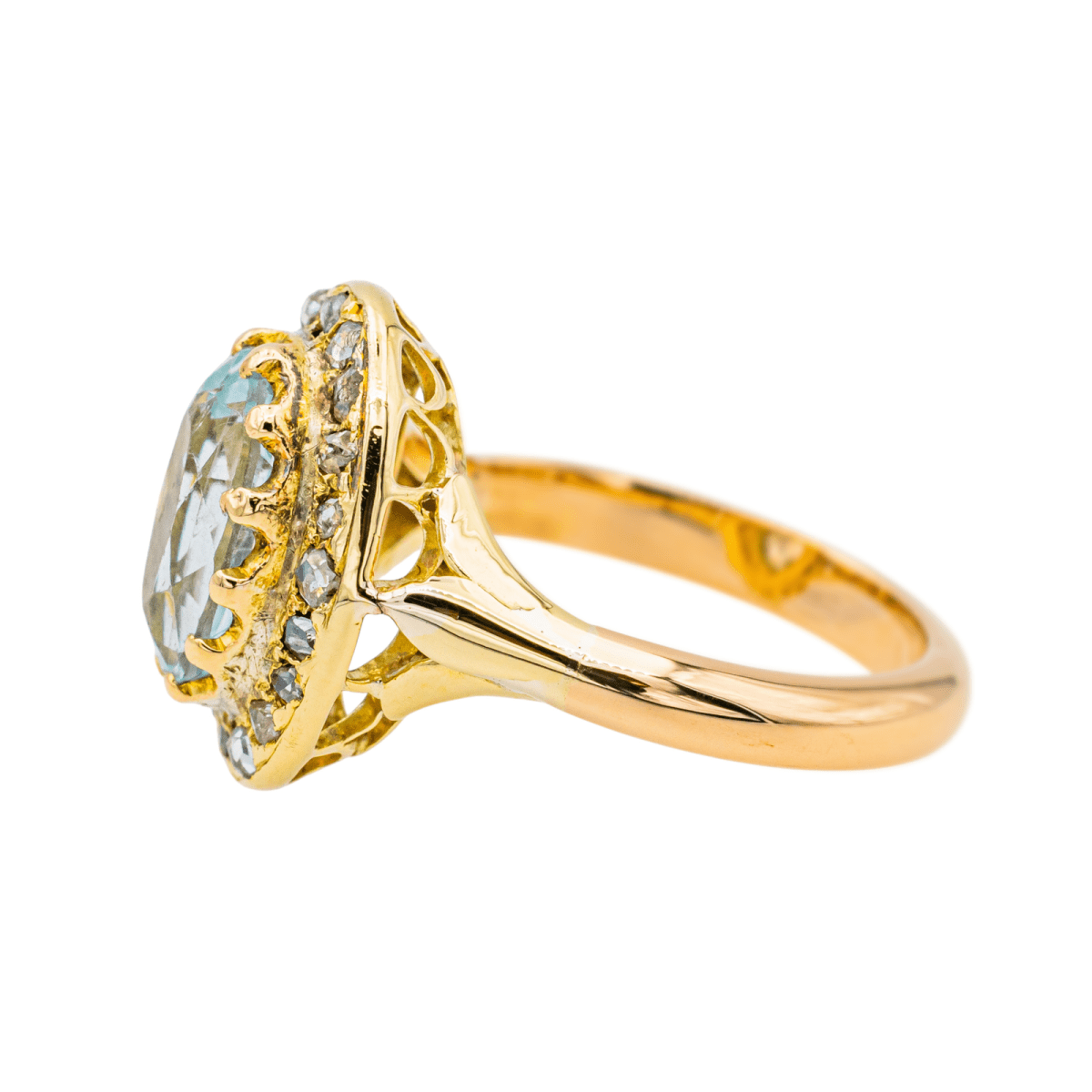 Bague Pompadour en or jaune, aigue - marine et diamants - Castafiore