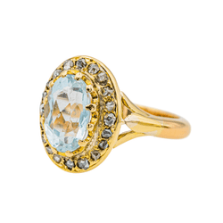 Bague Pompadour en or jaune, aigue - marine et diamants - Castafiore