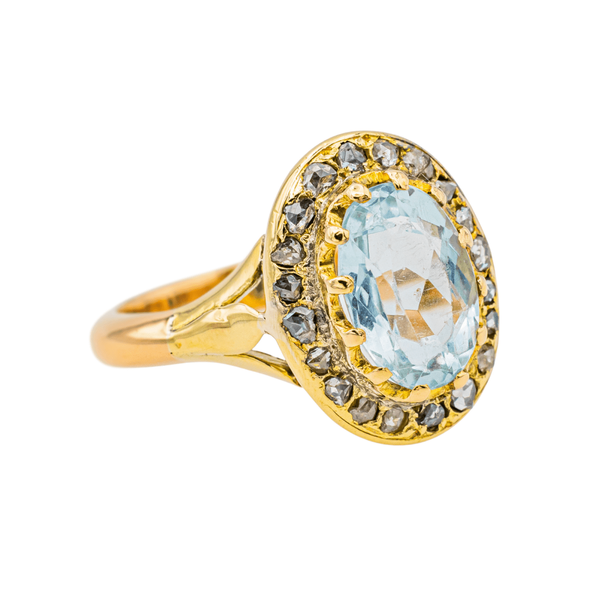 Bague Pompadour en or jaune, aigue - marine et diamants - Castafiore