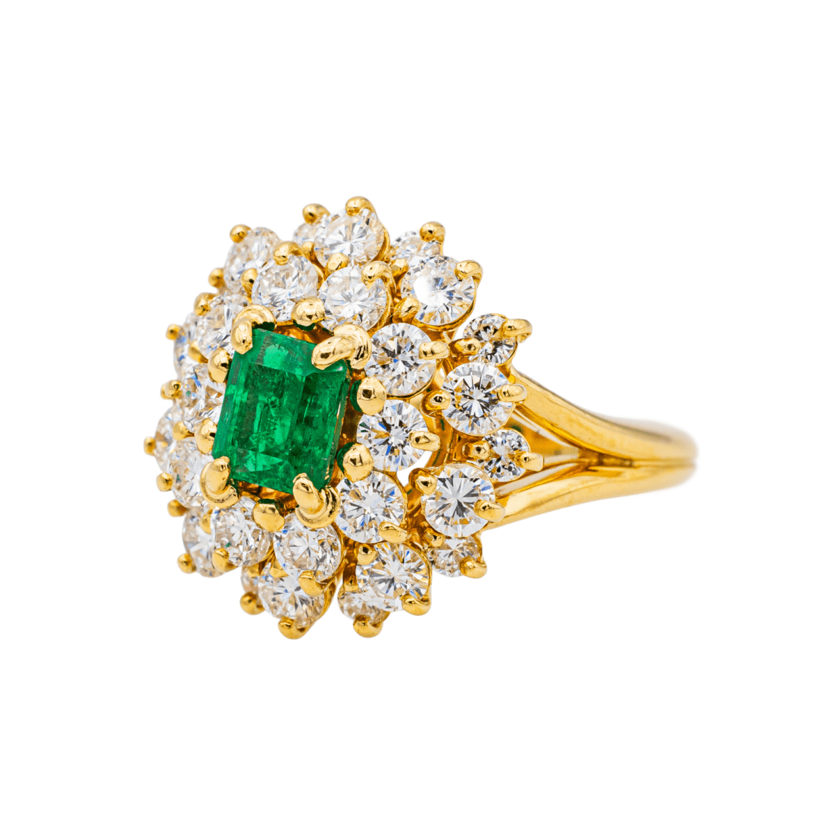 Bague Pompadour en or jaune, émeraude et diamants - Castafiore
