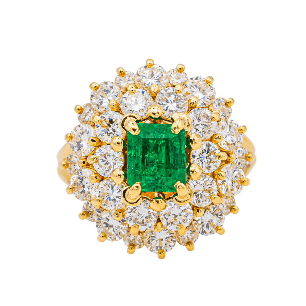 Bague Pompadour en or jaune, émeraude et diamants - Castafiore
