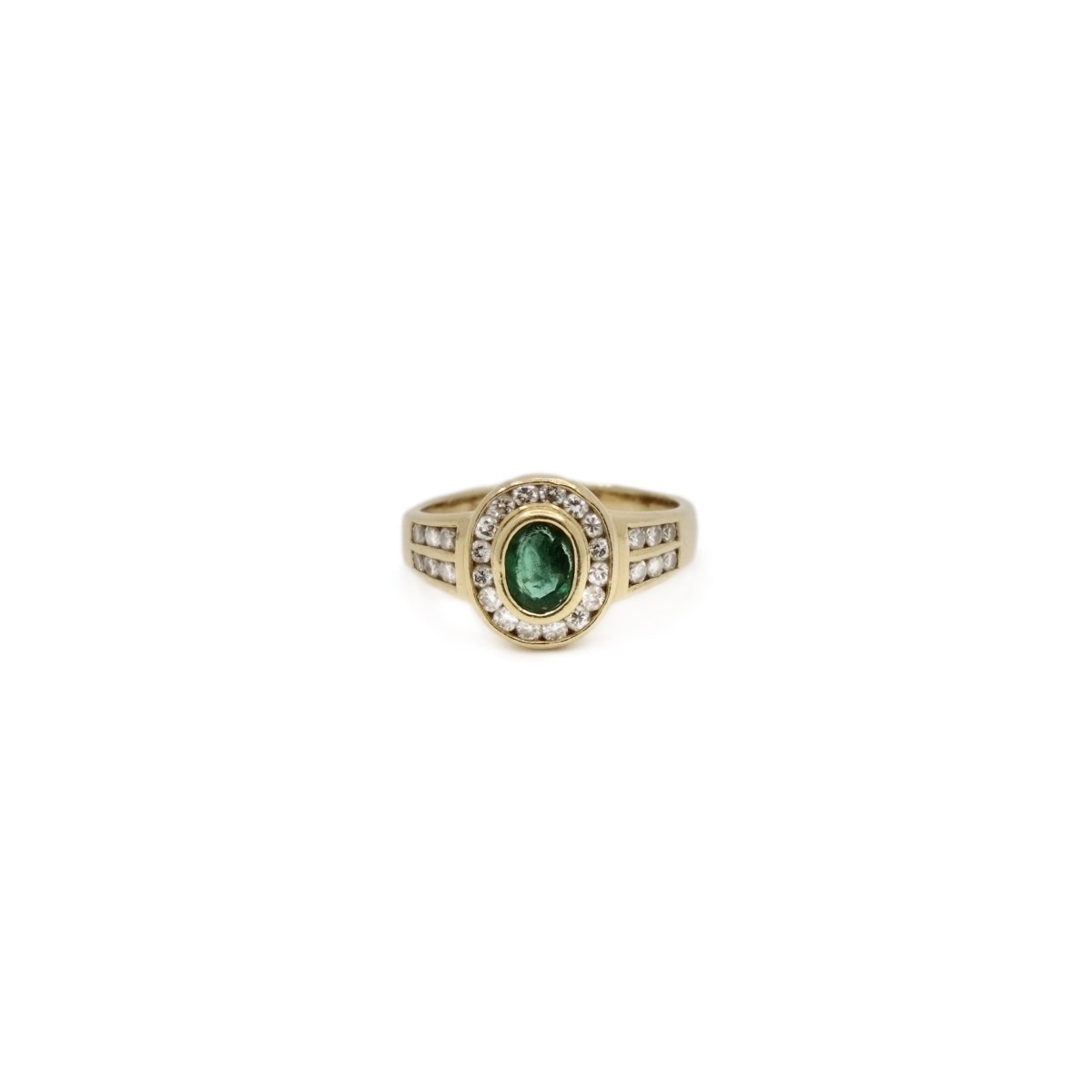 Bague Pompadour en or jaune, émeraude et diamants - Castafiore