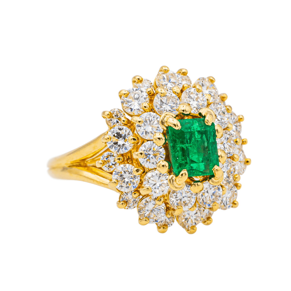 Bague Pompadour en or jaune, émeraude et diamants - Castafiore