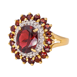 Bague Pompadour en or jaune, grenats et diamants - Castafiore