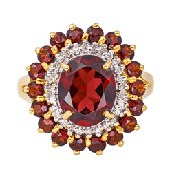 Bague Pompadour en or jaune, grenats et diamants - Castafiore