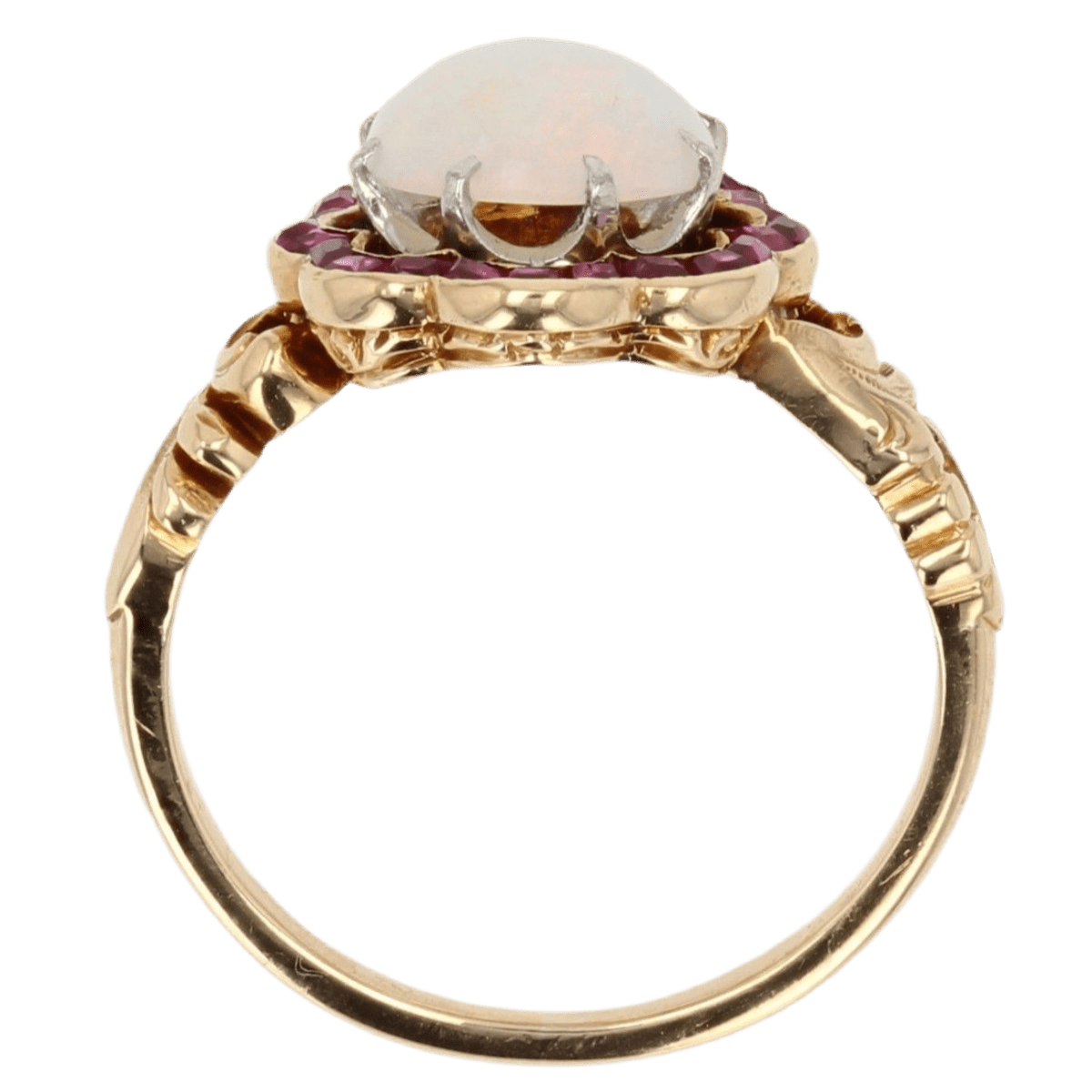 Bague Pompadour en or jaune, opale et rubis - Castafiore