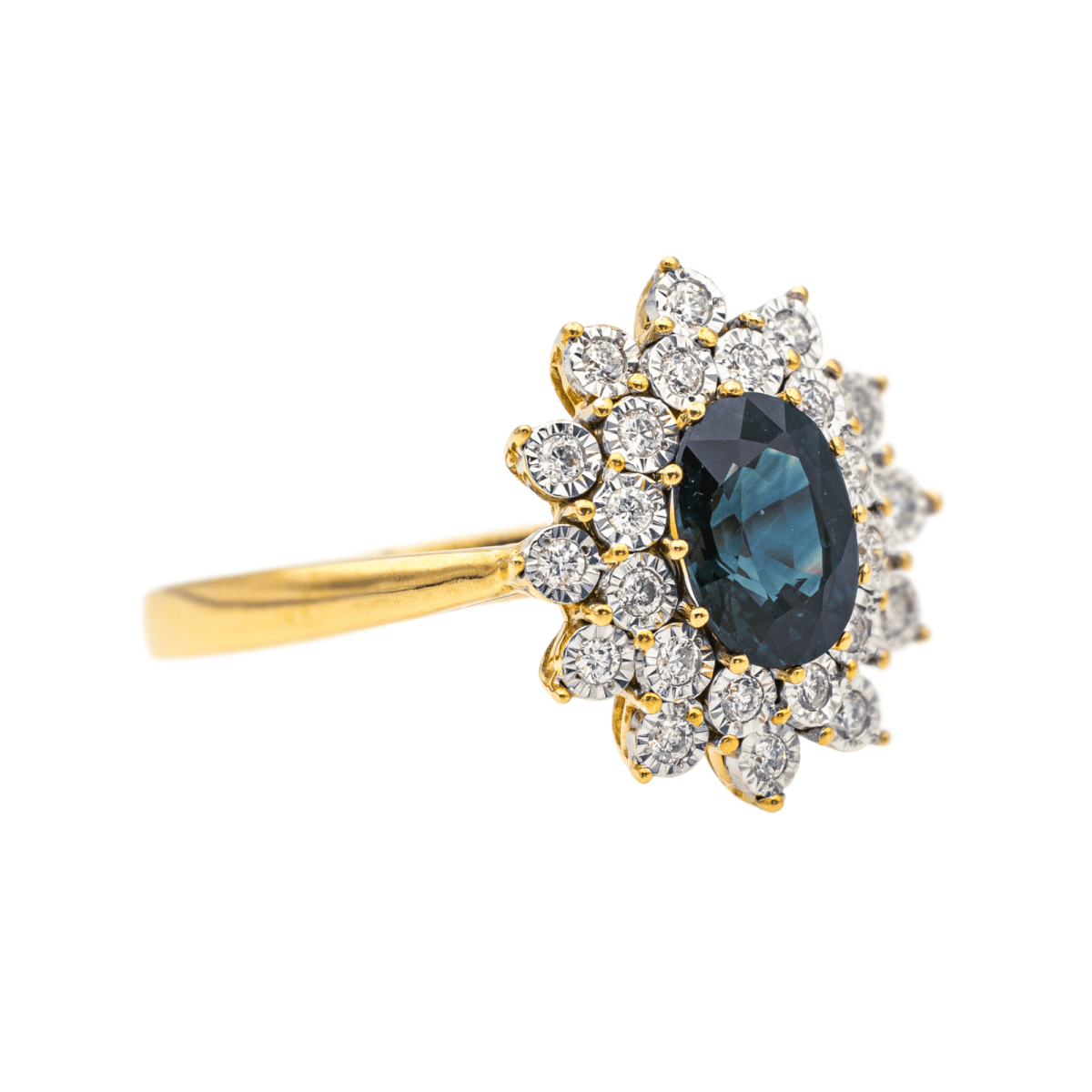 Bague Pompadour en or jaune, or blanc, saphir et diamants - Castafiore