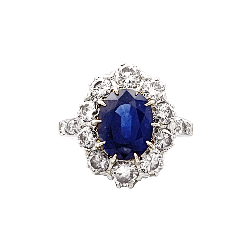 Bague Pompadour en or jaune, or blanc, saphir et diamants - Castafiore