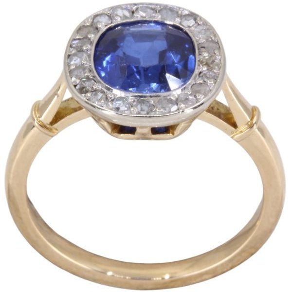 Bague Pompadour en or jaune, or blanc, saphir et diamants - Castafiore