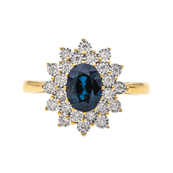 Bague Pompadour en or jaune, or blanc, saphir et diamants - Castafiore