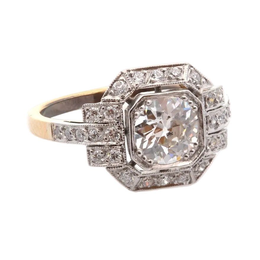 Bague Pompadour en or jaune, platine et diamants - Castafiore